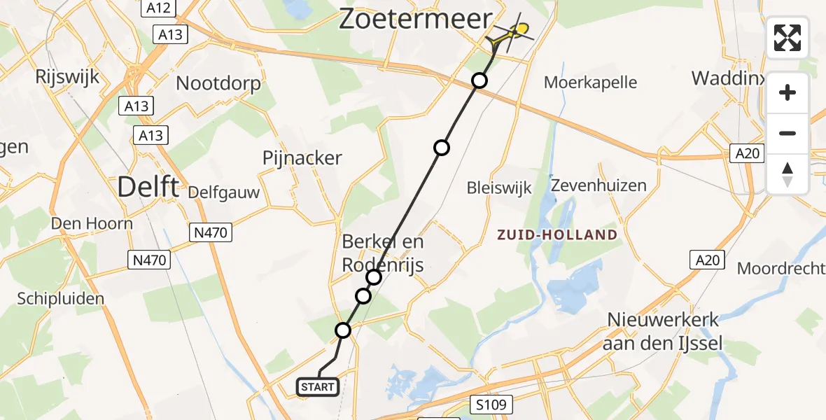 Routekaart van de vlucht: Lifeliner 2 naar Zoetermeer, Rodenrijseweg