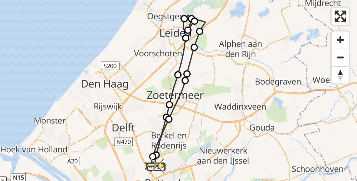 Routekaart van de vlucht: Lifeliner 2 naar Rotterdam The Hague Airport, Brandenburgbaan