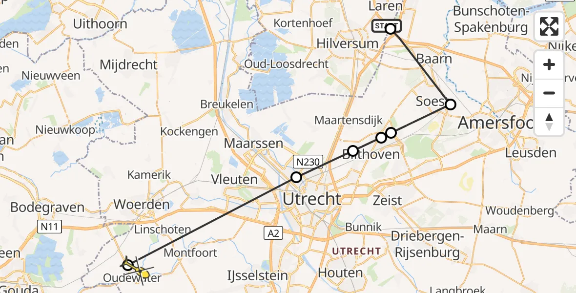 Routekaart van de vlucht: Politieheli naar Oudewater, Garen