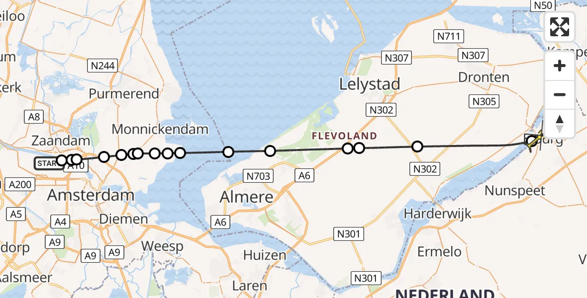 Routekaart van de vlucht: Lifeliner 1 naar Elburg, Nieuwe Hemweg