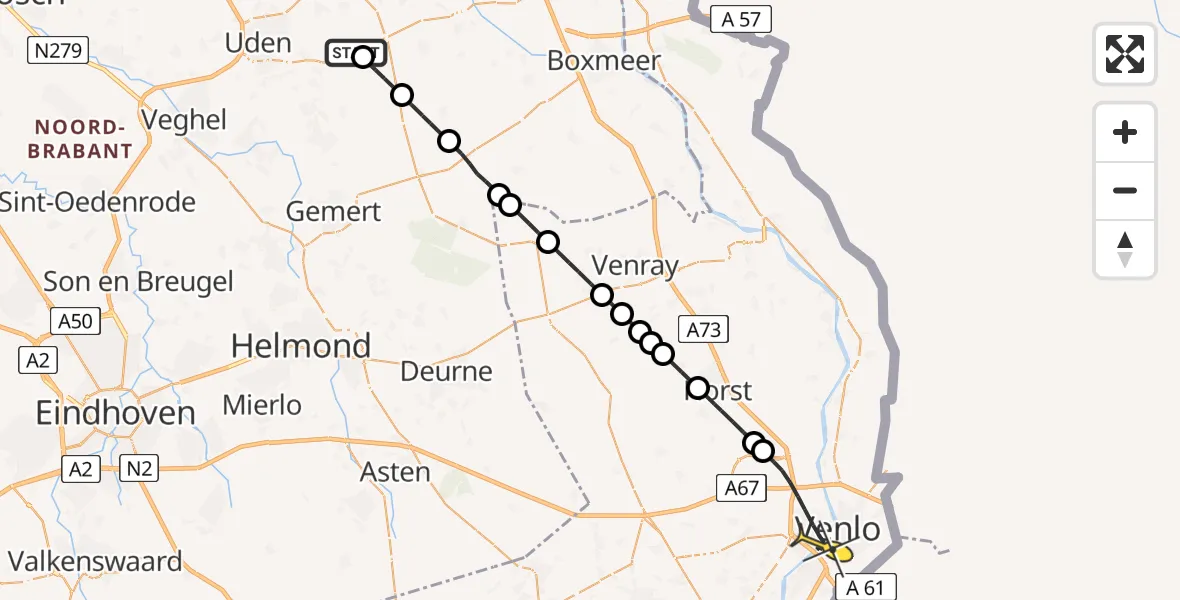 Routekaart van de vlucht: Lifeliner 3 naar Venlo, Noordlaan