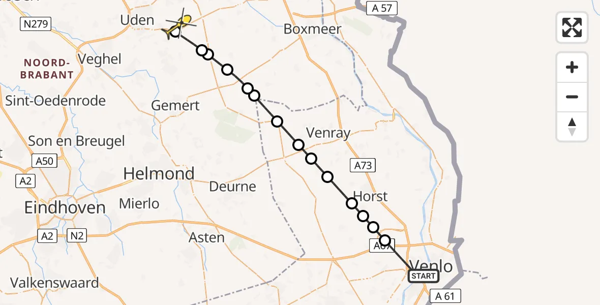 Routekaart van de vlucht: Lifeliner 3 naar Vliegbasis Volkel, Zuiderbrug