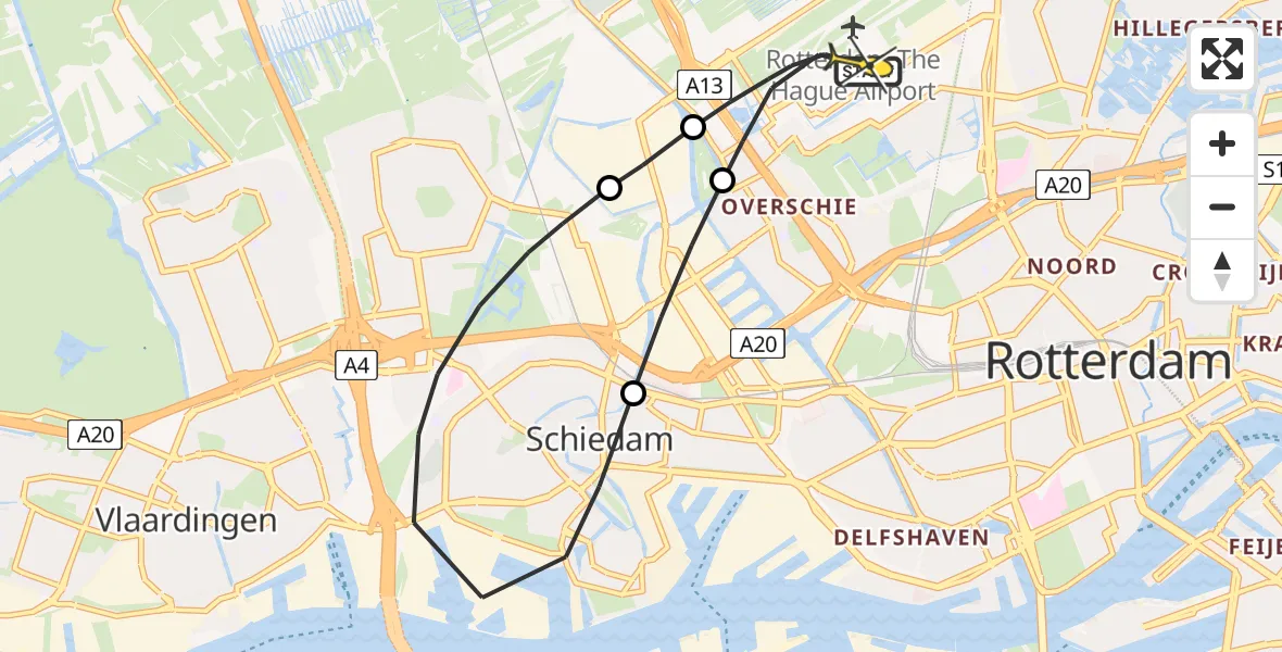 Routekaart van de vlucht: Lifeliner 2 naar Rotterdam The Hague Airport, Zaventembaan