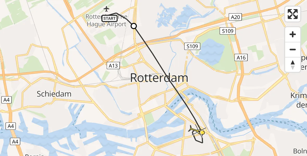 Routekaart van de vlucht: Lifeliner 2 naar Rotterdam, HSL-Zuid