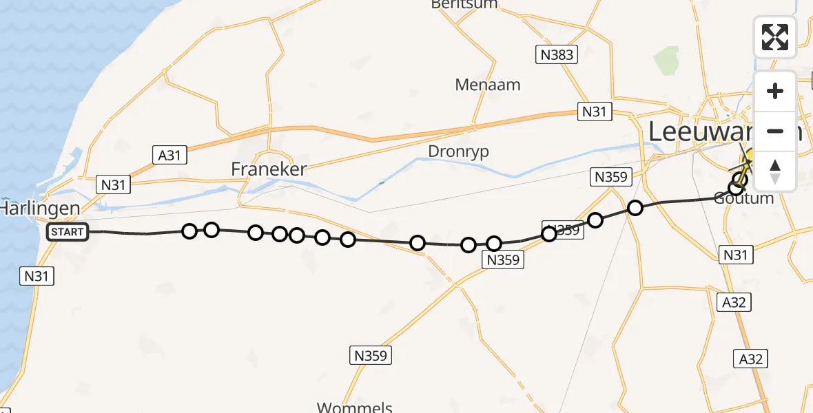 Routekaart van de vlucht: Lifeliner 4 naar Leeuwarden, Hoogaarshof