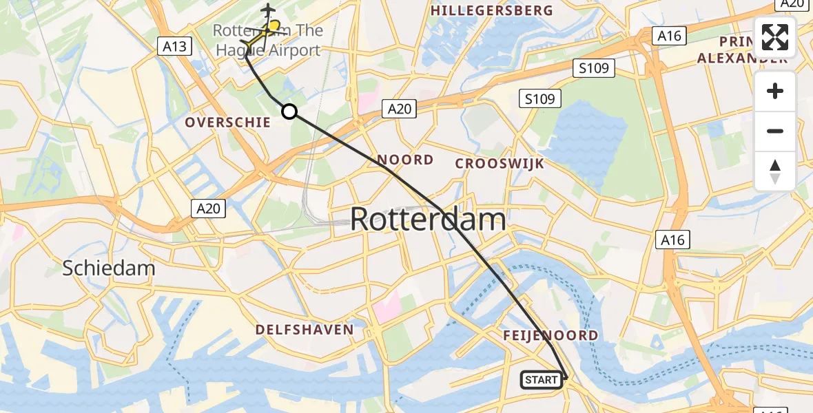 Routekaart van de vlucht: Lifeliner 2 naar Rotterdam The Hague Airport, Lodewijk Pincoffsplein