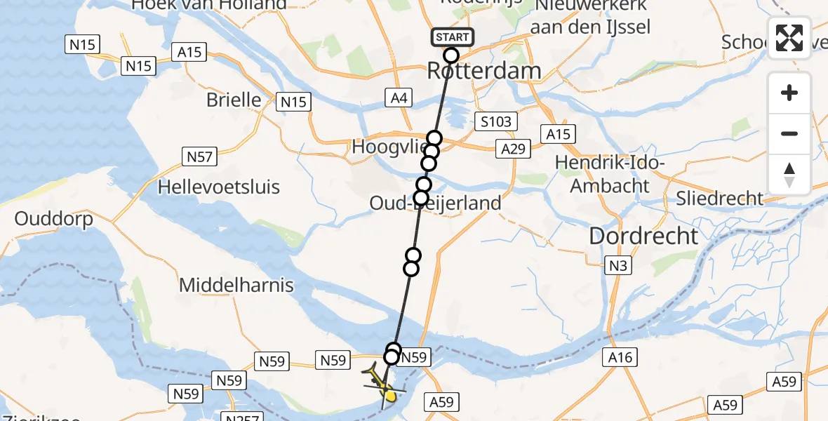 Routekaart van de vlucht: Lifeliner 2 naar Ooltgensplaat, Rijs-en-daalpad
