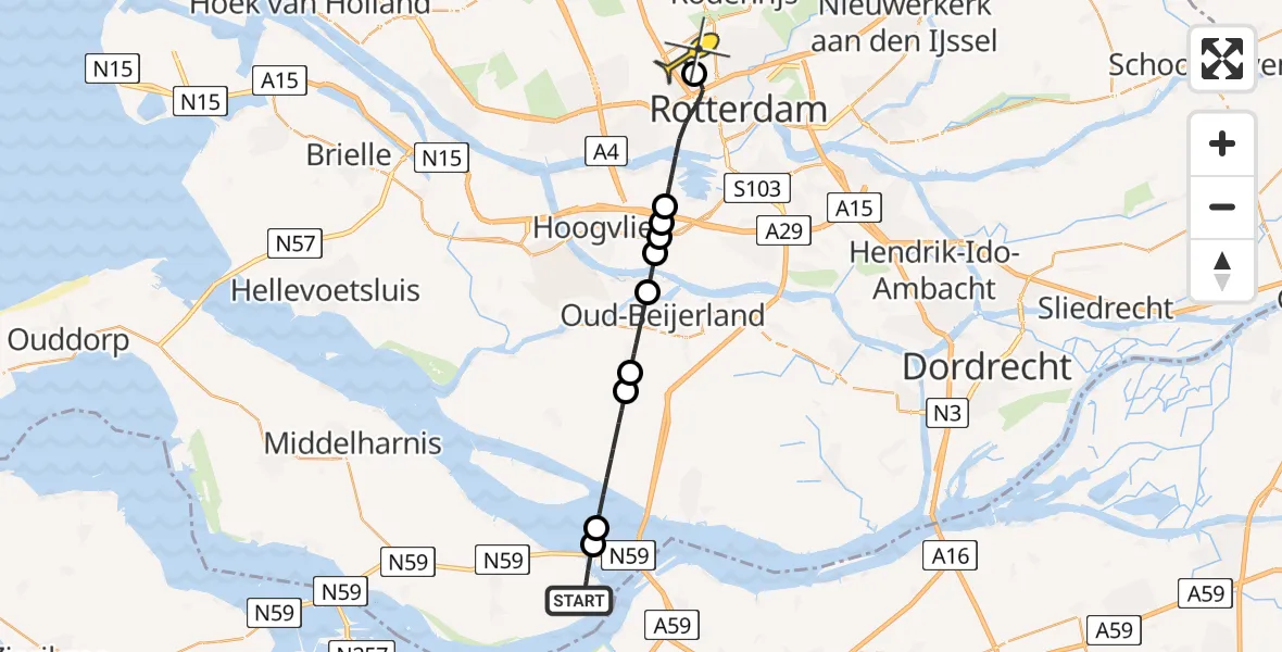 Routekaart van de vlucht: Lifeliner 2 naar Rotterdam The Hague Airport, Buitendijk