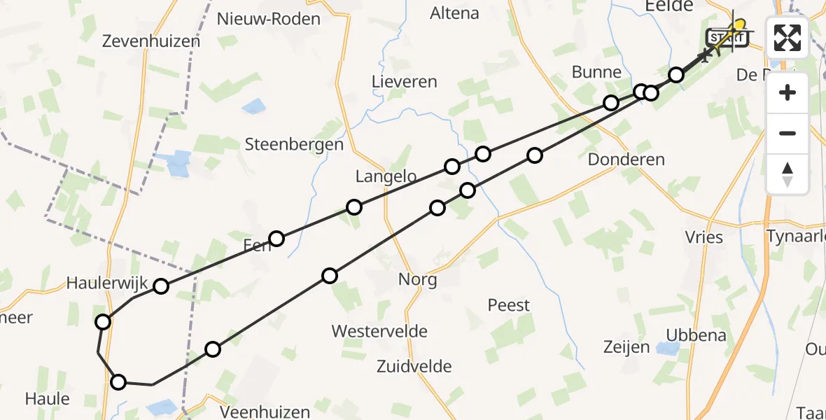 Routekaart van de vlucht: Lifeliner 4 naar Groningen Airport Eelde, Oosterloop