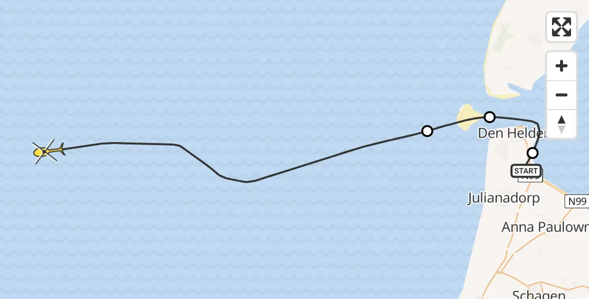 Routekaart van de vlucht: Kustwachthelikopter naar Oostoeverweg