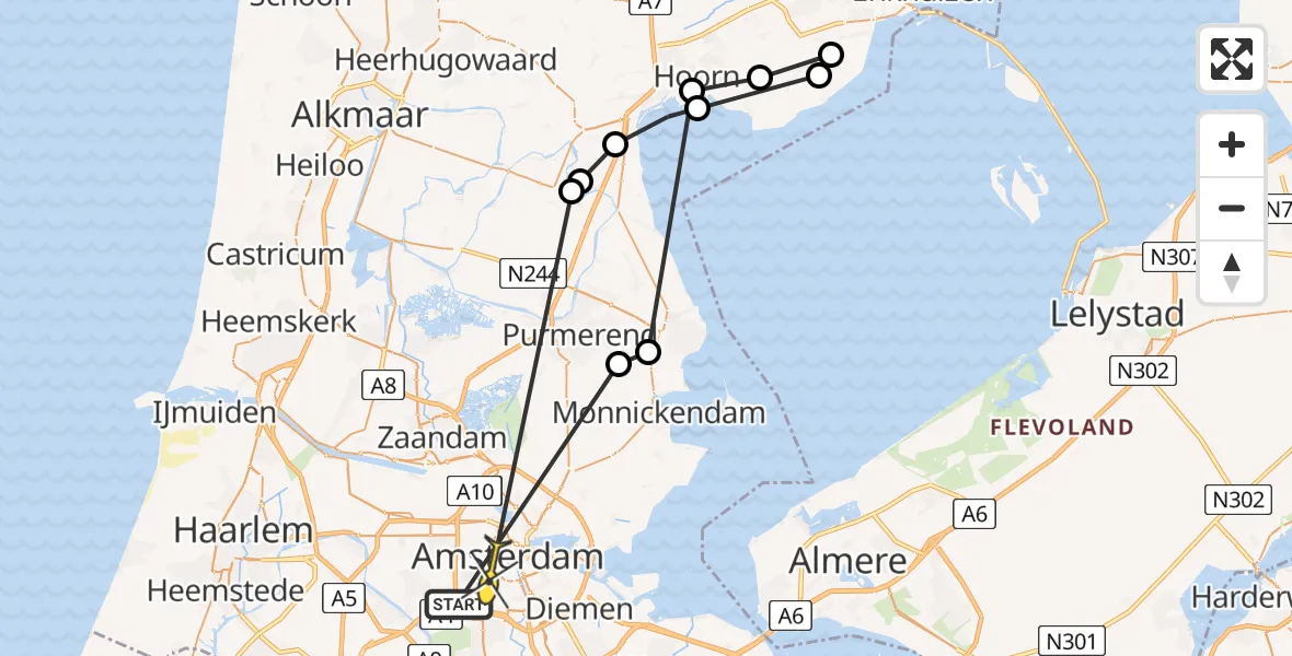 Routekaart van de vlucht: Politieheli naar Amsterdam, Oosterweg M