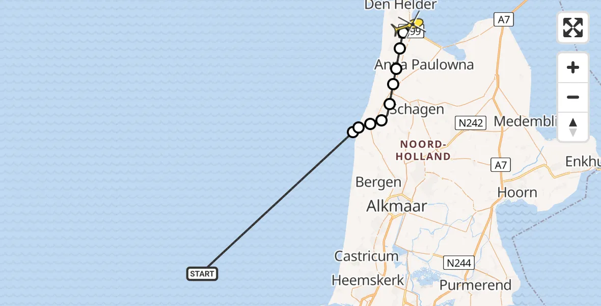 Routekaart van de vlucht: Kustwachthelikopter naar Vliegveld De Kooy, Luchthavenweg