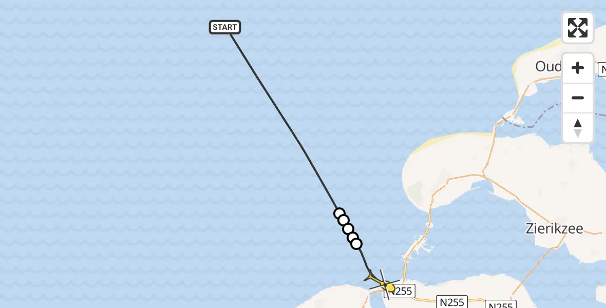Routekaart van de vlucht: Kustwachthelikopter naar Vrouwenpolder, Oost-westweg
