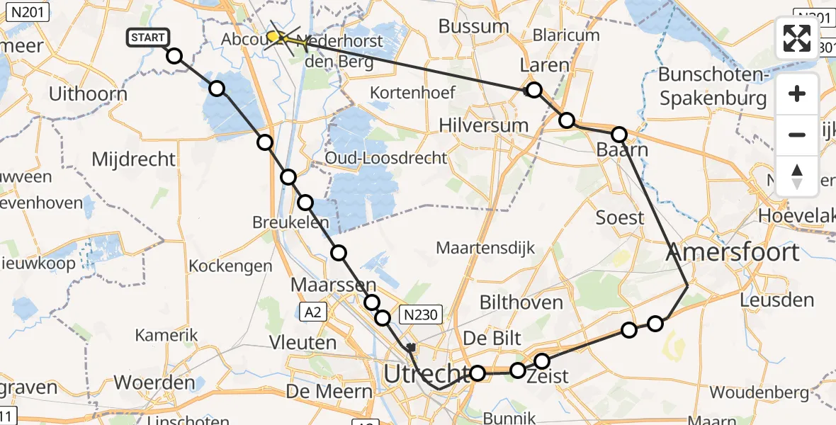 Routekaart van de vlucht: Politieheli naar Abcoude, Molenwetering