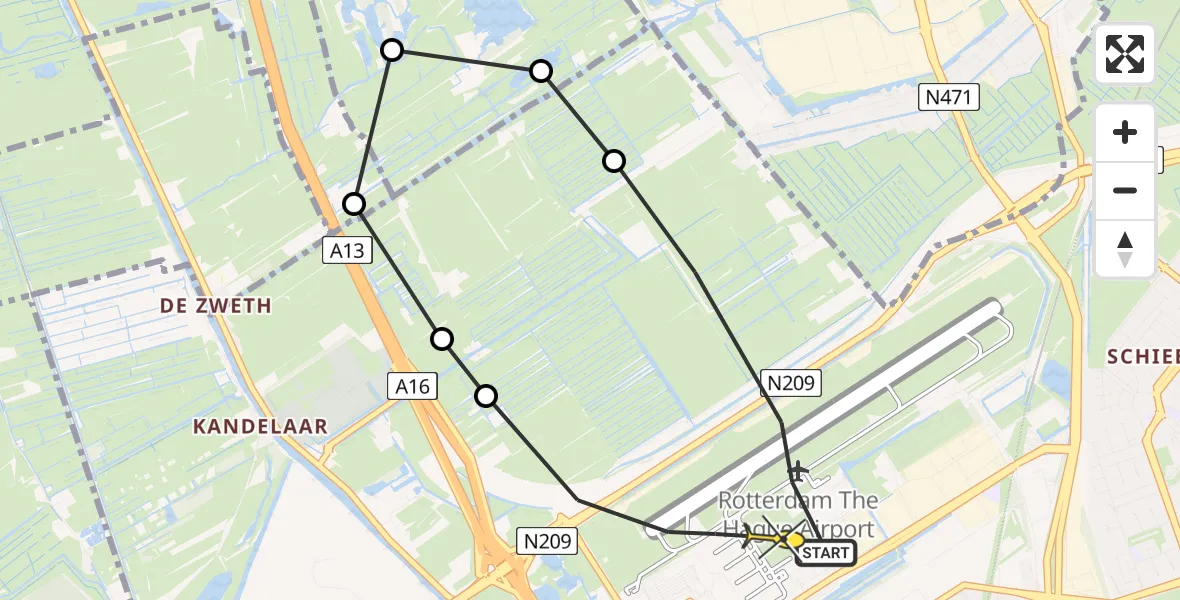 Routekaart van de vlucht: Lifeliner 2 naar Rotterdam The Hague Airport, Hofweg