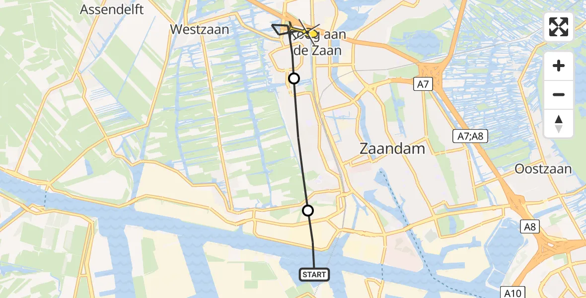 Routekaart van de vlucht: Lifeliner 1 naar Koog aan de Zaan, Brouwerszoom