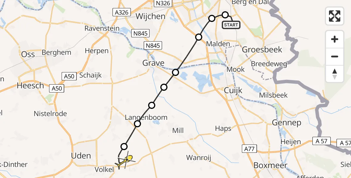 Routekaart van de vlucht: Lifeliner 3 naar Vliegbasis Volkel, Pastoor Wichersstraat