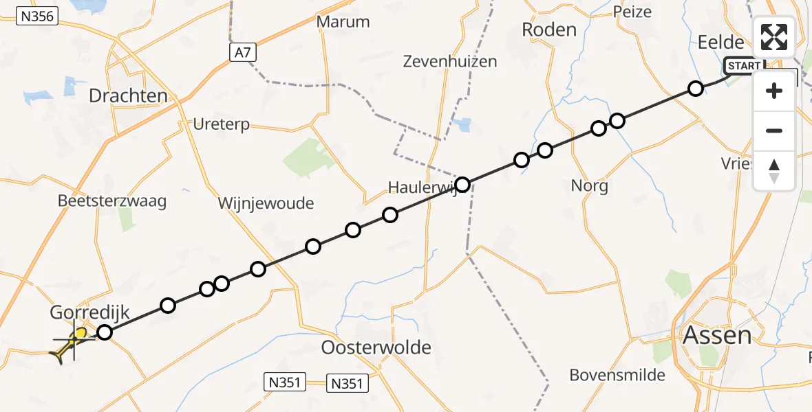 Routekaart van de vlucht: Lifeliner 4 naar Gorredijk, Oosterloop