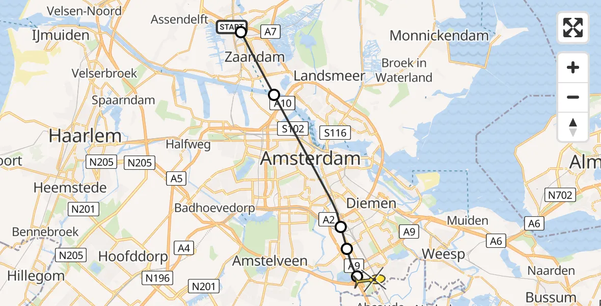 Routekaart van de vlucht: Lifeliner 1 naar Academisch Medisch Centrum (AMC), Prins Bernhardweg
