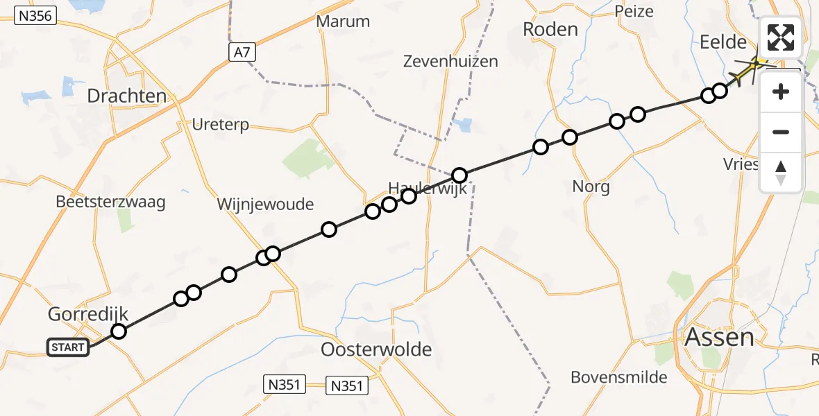 Routekaart van de vlucht: Lifeliner 4 naar Groningen Airport Eelde, De Leijen