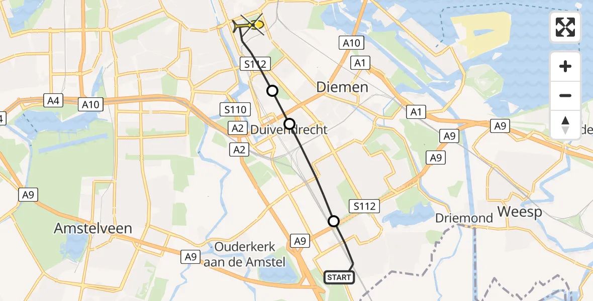 Routekaart van de vlucht: Lifeliner 1 naar Amsterdam, Hakfort