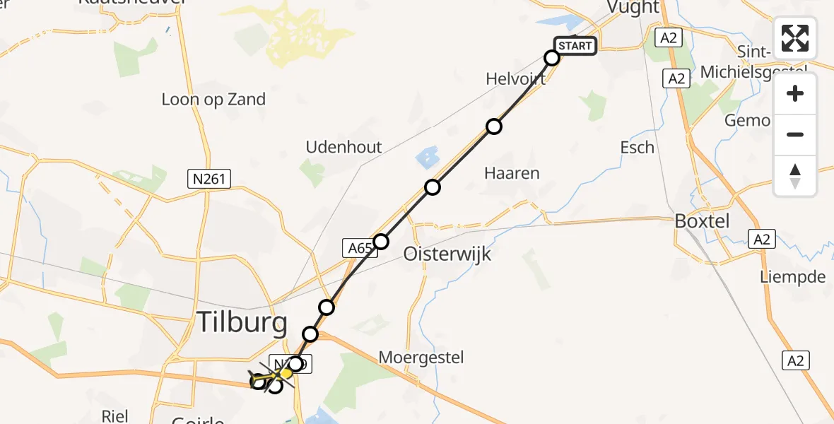 Routekaart van de vlucht: Lifeliner 3 naar Tilburg, Helvoirtseweg