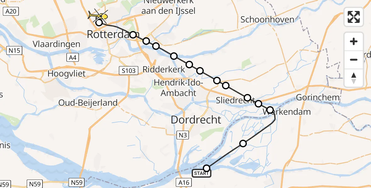 Routekaart van de vlucht: Lifeliner 2 naar Rotterdam The Hague Airport, Ameroever