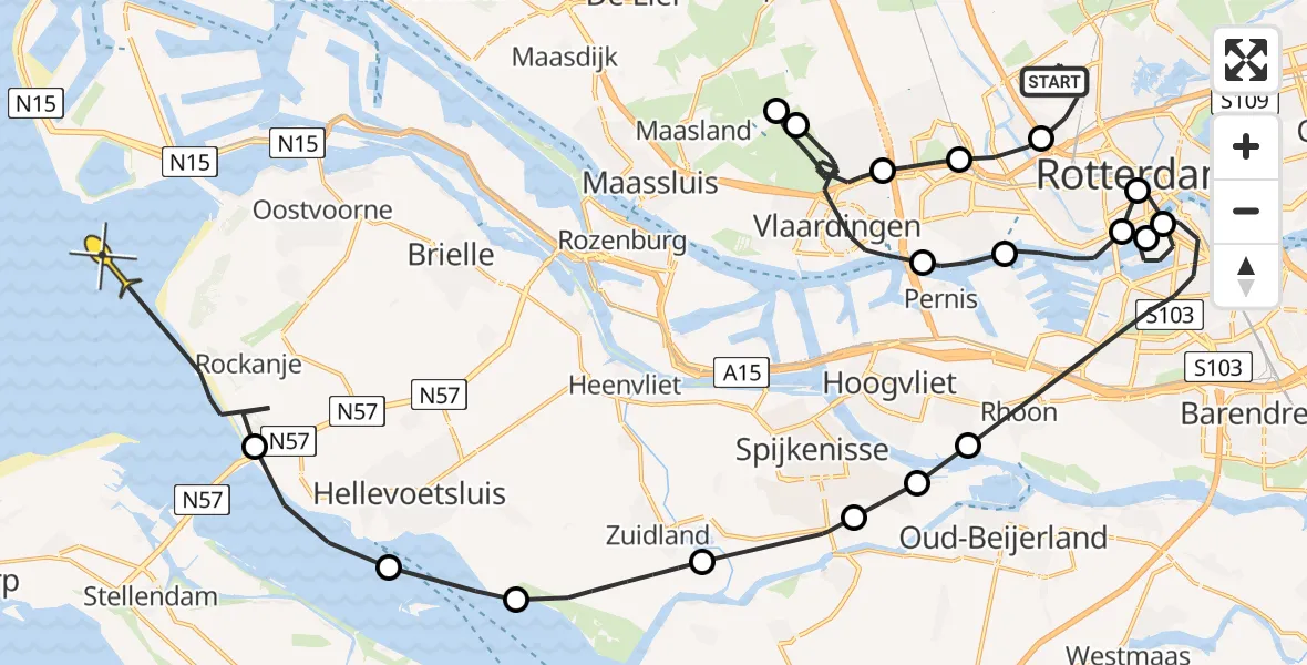 Routekaart van de vlucht: Politiehelikopter naar Rockanje, Ada Lovelacestraat