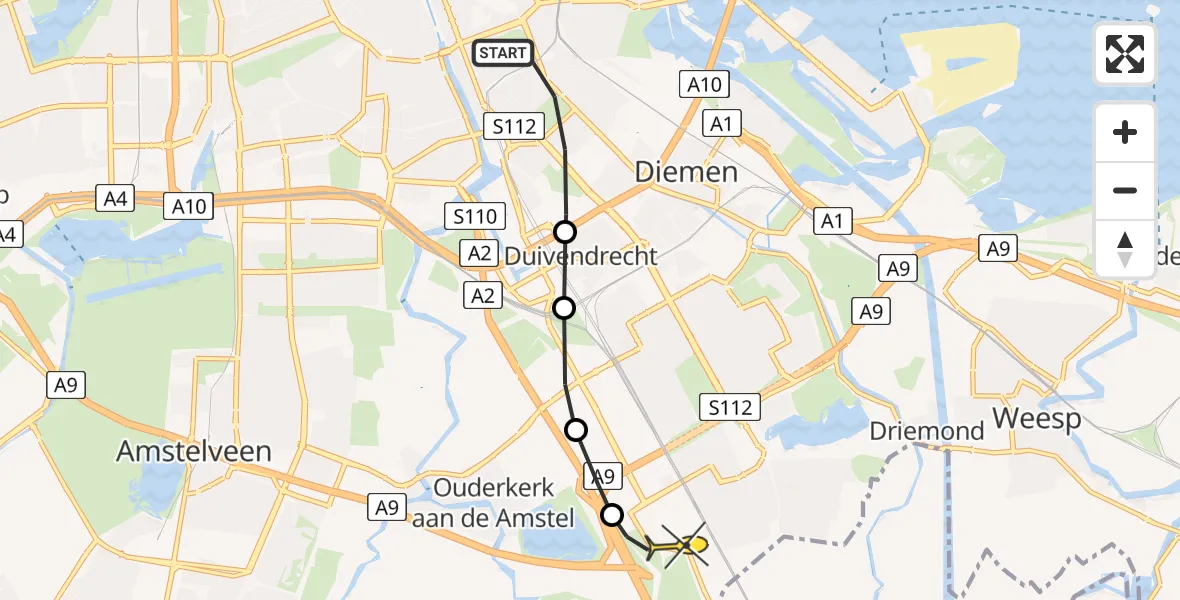 Routekaart van de vlucht: Lifeliner 1 naar Academisch Medisch Centrum (AMC), Maxwellstraat