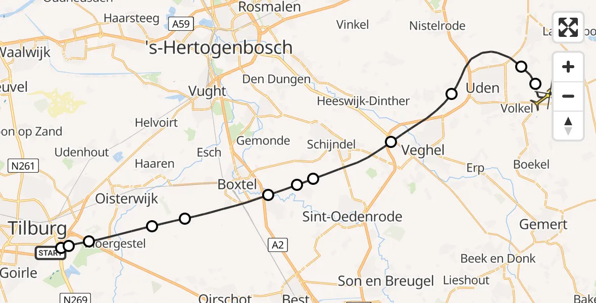 Routekaart van de vlucht: Lifeliner 3 naar Vliegbasis Volkel, Eindhovenseweg