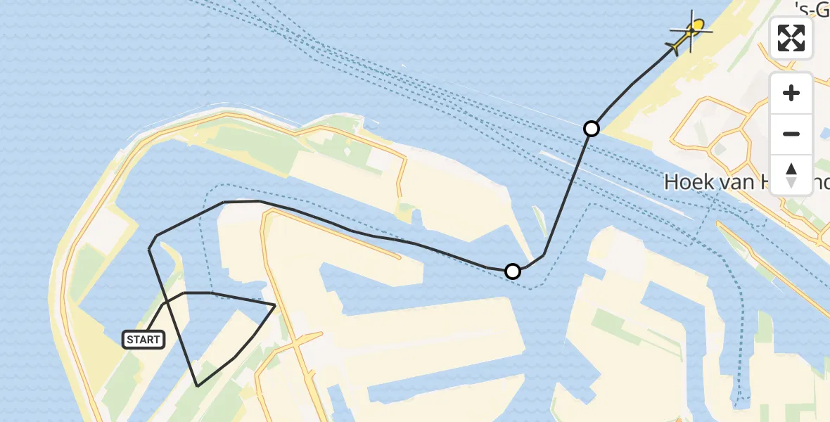 Routekaart van de vlucht: Politiehelikopter naar Hoek van Holland, Amoerweg