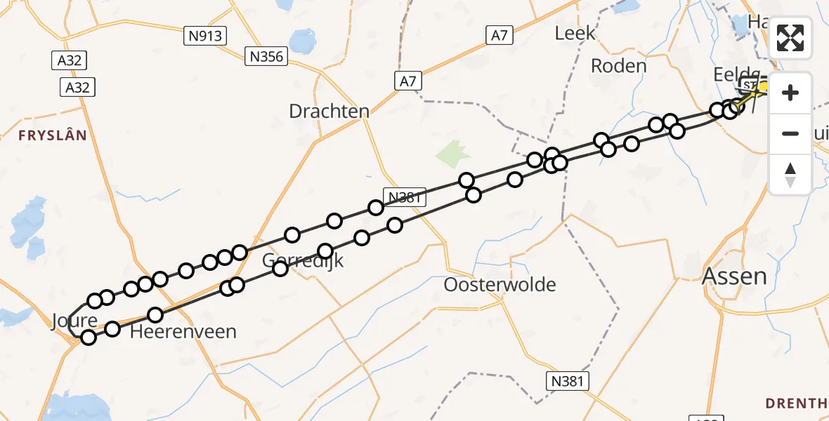 Routekaart van de vlucht: Lifeliner 4 naar Groningen Airport Eelde, Veldkampweg