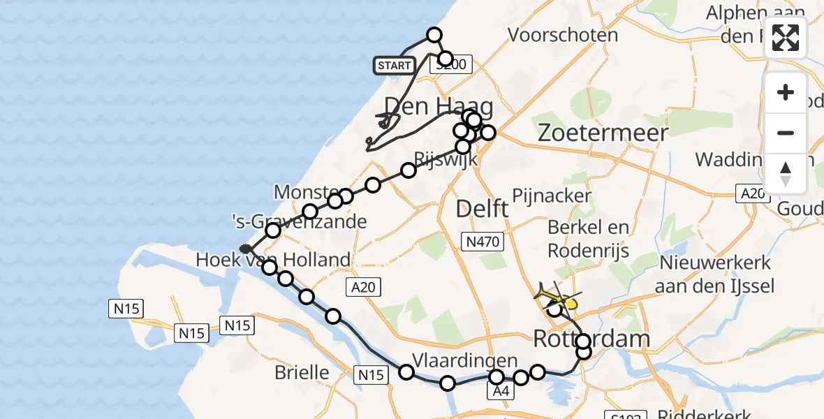 Routekaart van de vlucht: Politieheli naar Rotterdam The Hague Airport, Strandweg