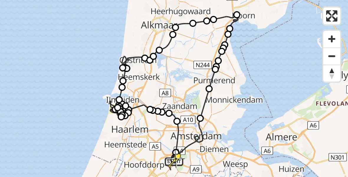 Routekaart van de vlucht: Politieheli naar Schiphol, Kraayveldstraat