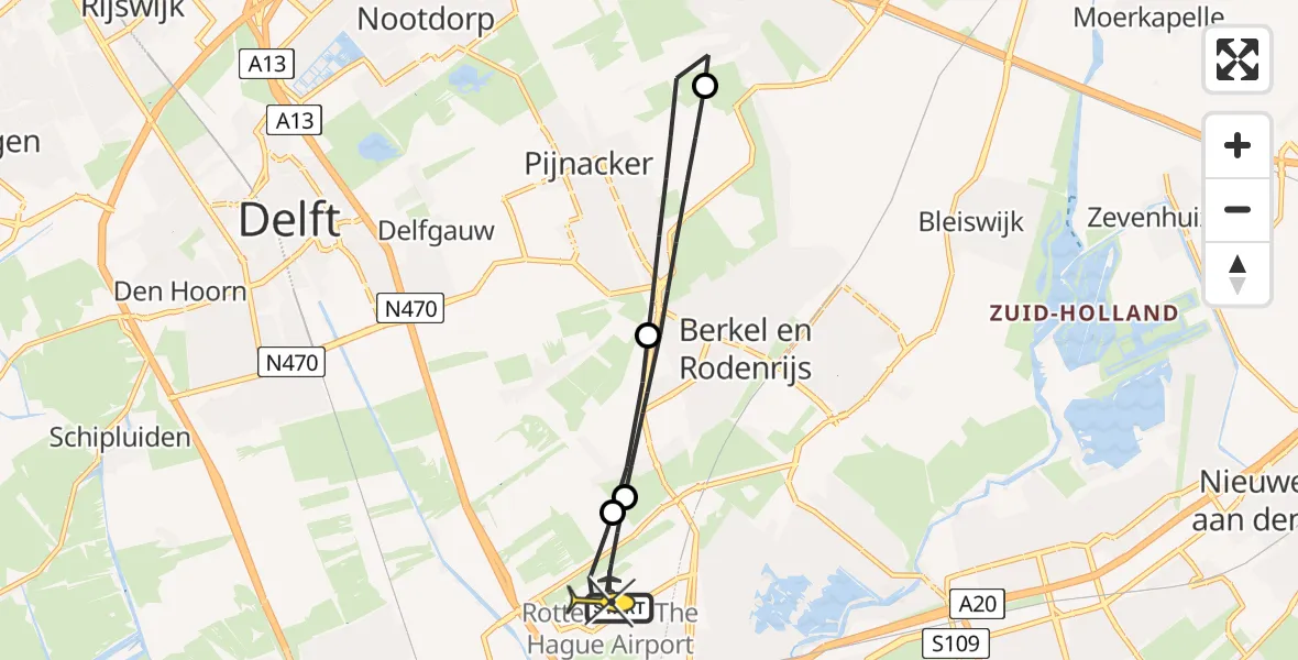 Routekaart van de vlucht: Lifeliner 2 naar Rotterdam The Hague Airport, Keulseweg