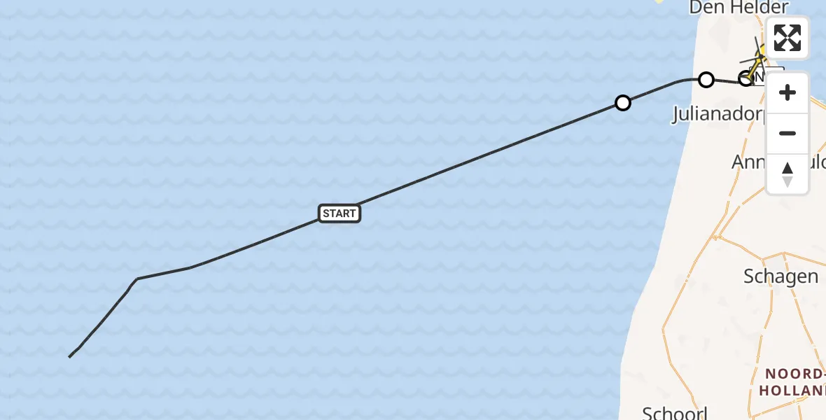 Routekaart van de vlucht: Kustwachthelikopter naar Vliegveld De Kooy, Luchthavenweg