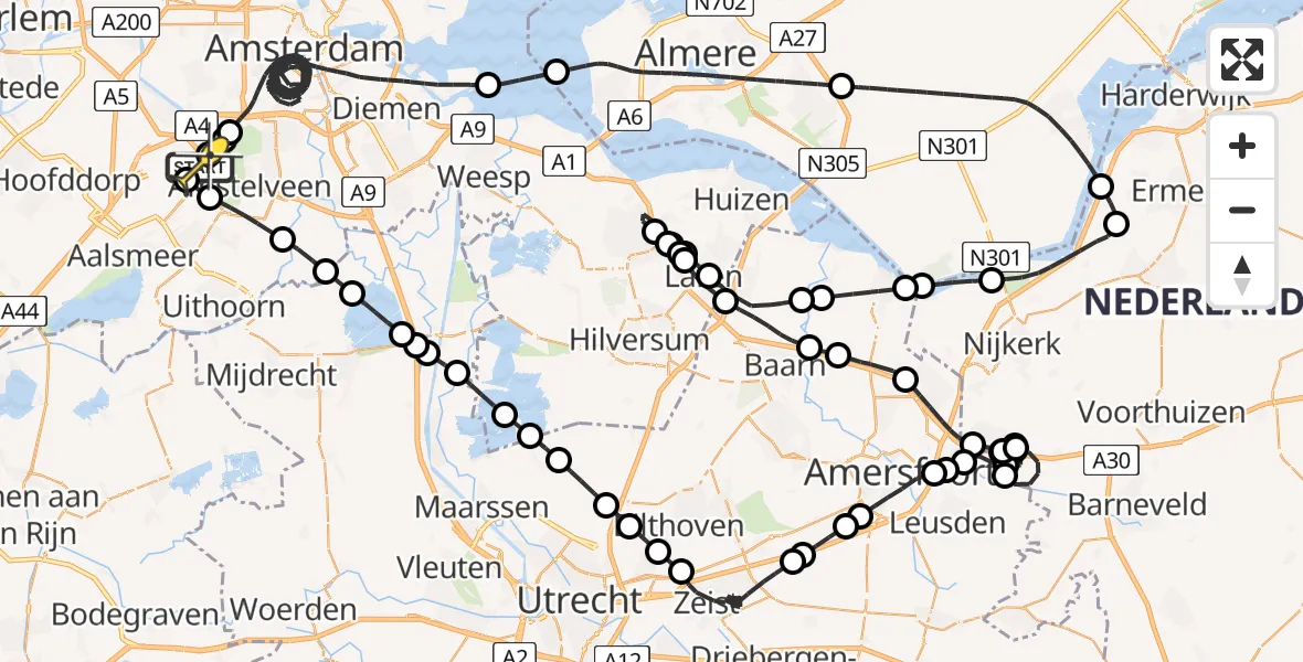 Routekaart van de vlucht: Politieheli naar Schiphol, Nieuwemeerdijk