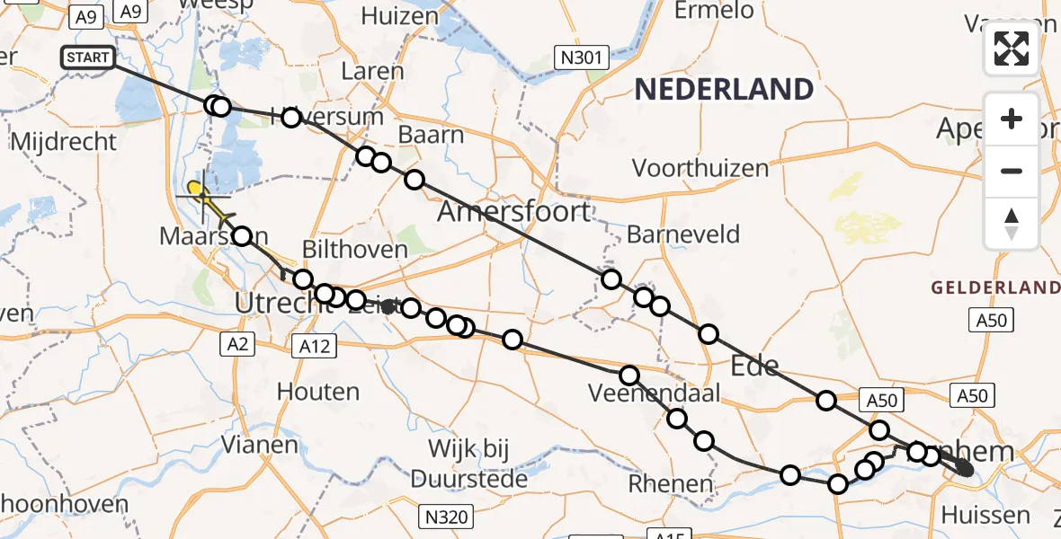 Routekaart van de vlucht: Politieheli naar Maarssen, Kleizuwe