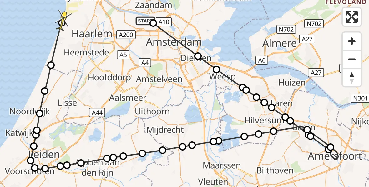 Routekaart van de vlucht: Lifeliner 1 naar Overveen, Westhavenweg