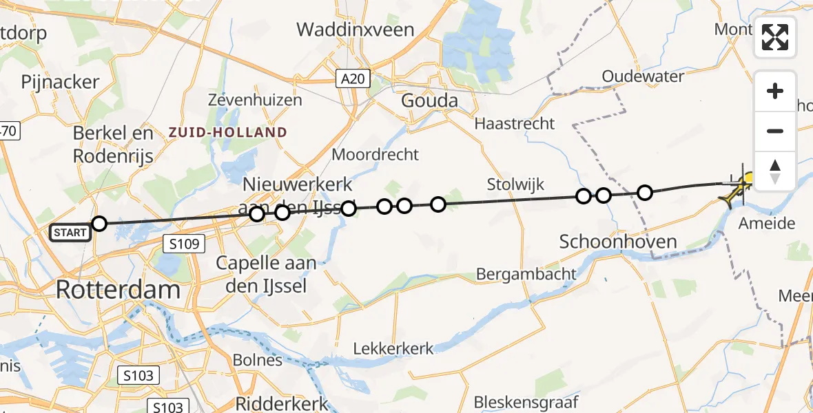 Routekaart van de vlucht: Lifeliner 2 naar Lopik, Woensdrechtstraat