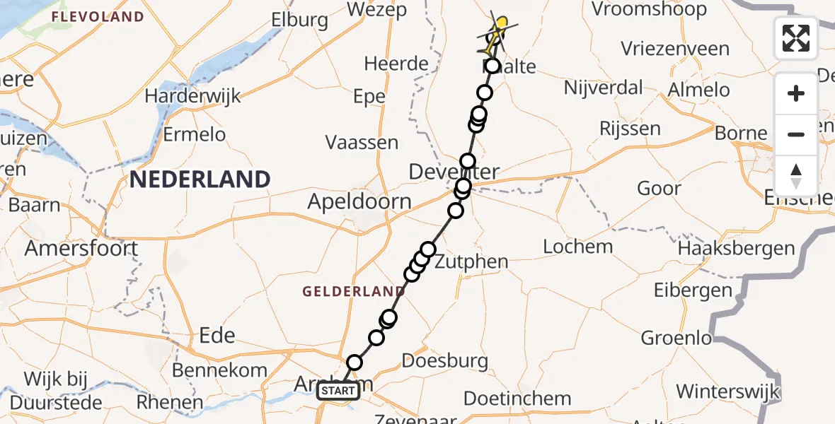 Routekaart van de vlucht: Lifeliner 3 naar Raalte, Vosdijk