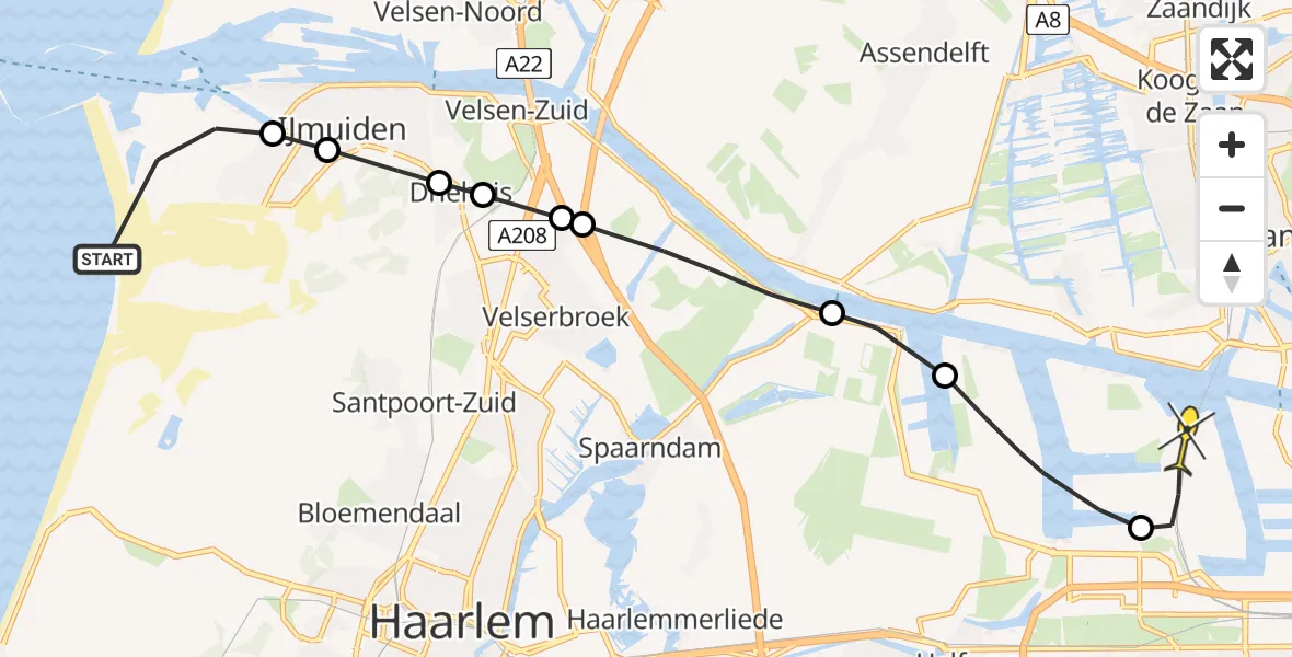 Routekaart van de vlucht: Lifeliner 1 naar Amsterdam Heliport, Strandweg