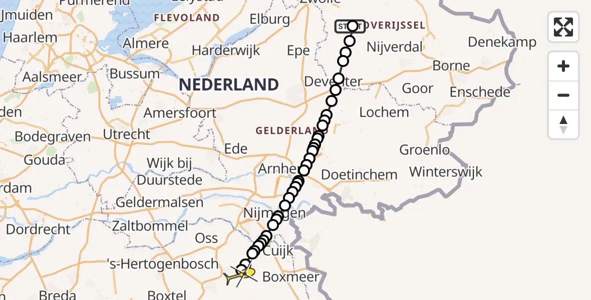 Routekaart van de vlucht: Lifeliner 3 naar Vliegbasis Volkel, 't Reelaer