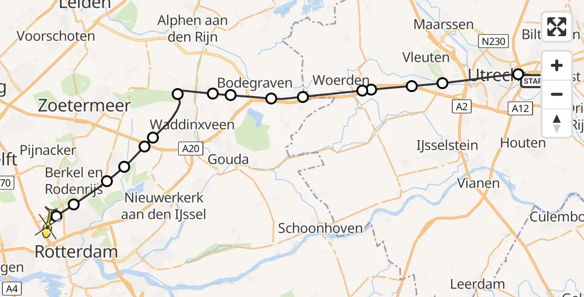 Routekaart van de vlucht: Lifeliner 2 naar Rotterdam The Hague Airport, Rotterdam Airportbaan