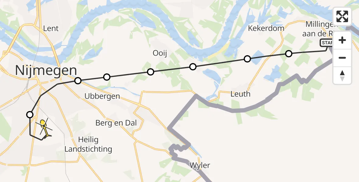 Routekaart van de vlucht: Lifeliner 3 naar Radboud Universitair Medisch Centrum, Zeelandsestraat