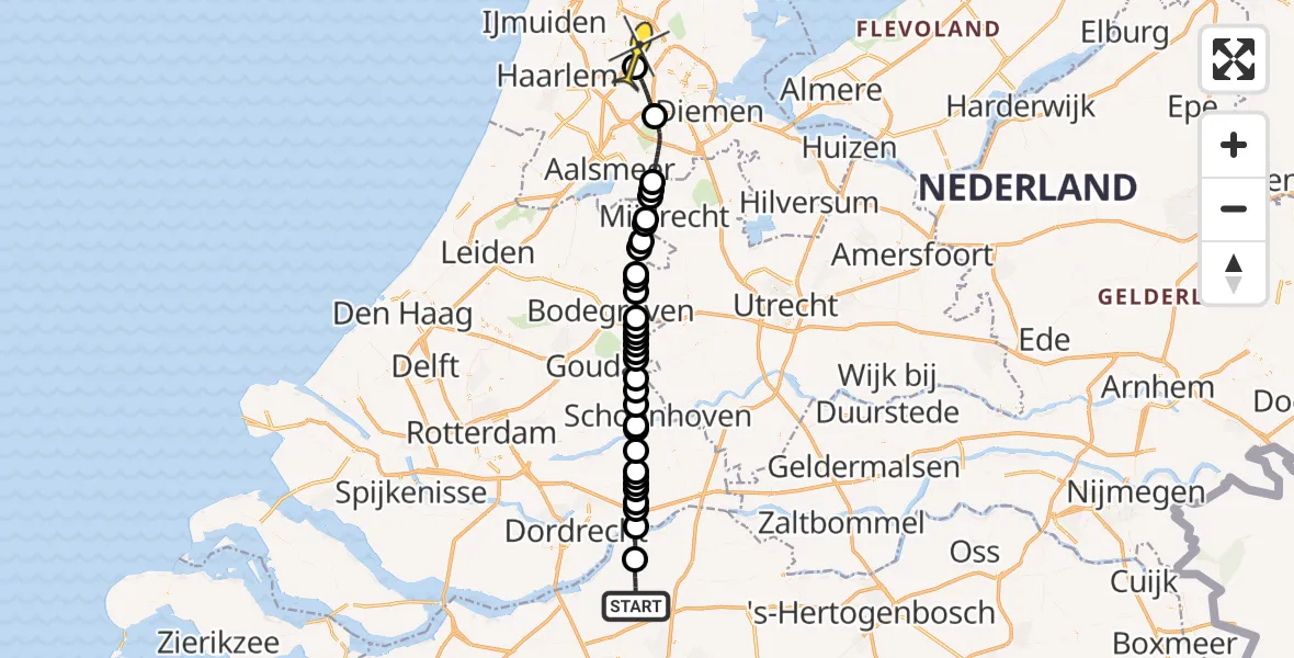 Routekaart van de vlucht: Lifeliner 1 naar Amsterdam Heliport, Biesboschweg