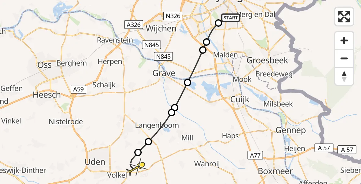 Routekaart van de vlucht: Lifeliner 3 naar Vliegbasis Volkel, Sint Jacobslaan