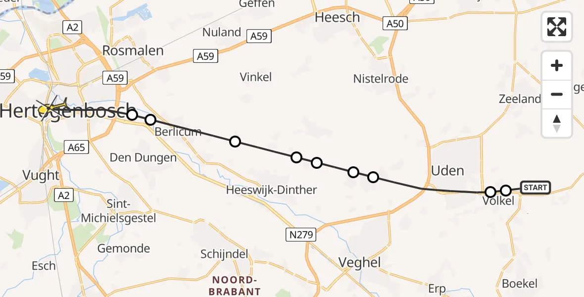 Routekaart van de vlucht: Lifeliner 3 naar 's-Hertogenbosch, Nieuwstraat