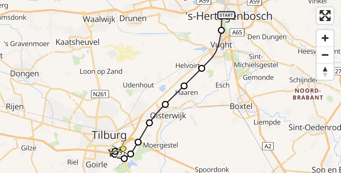 Routekaart van de vlucht: Lifeliner 3 naar Tilburg, Randweg