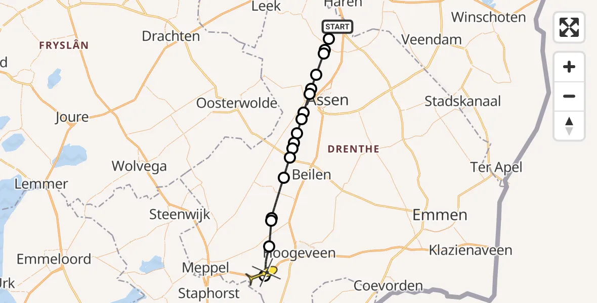 Routekaart van de vlucht: Lifeliner 4 naar Veeningen, Veldkampweg